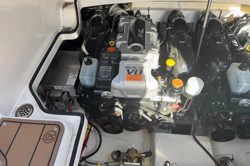  Yacht Photos Pics Engine compartment of 2023 Chaparral 347 SSX with Big Block V8 engine.