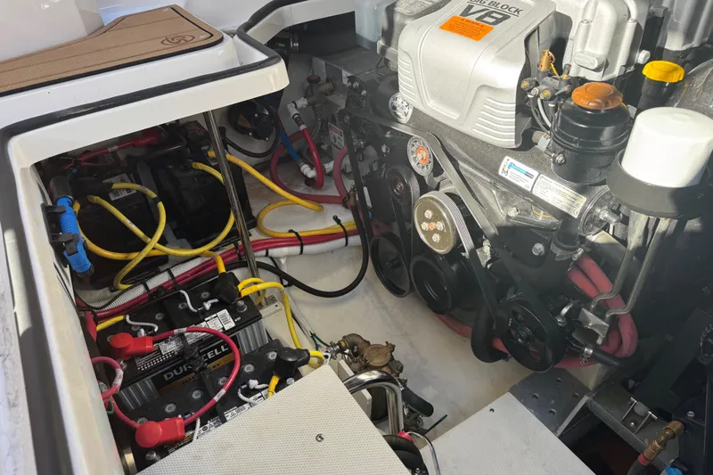  Yacht Photos Pics Engine compartment of 2023 Chaparral 347 SSX with visible wiring and components.