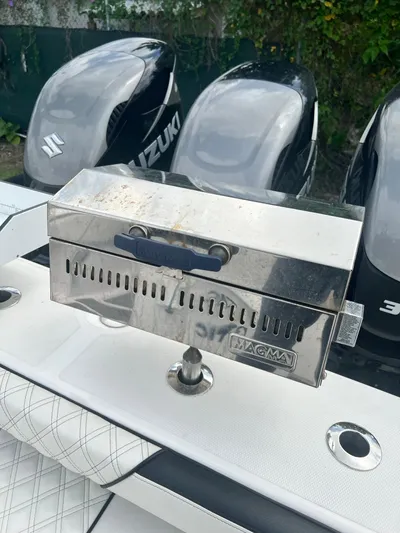  Yacht Photos Pics 2021 Streamline 34CC boat with Magma grill and Suzuki outboard motors.
