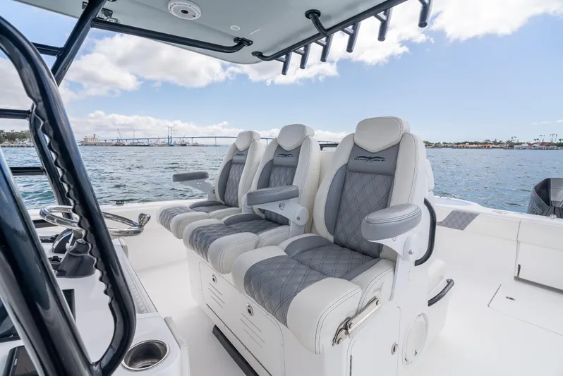 Tuna Colada Yacht Photos Pics Invincible 35 Catamaran 2020 interior with luxurious seating on open water.