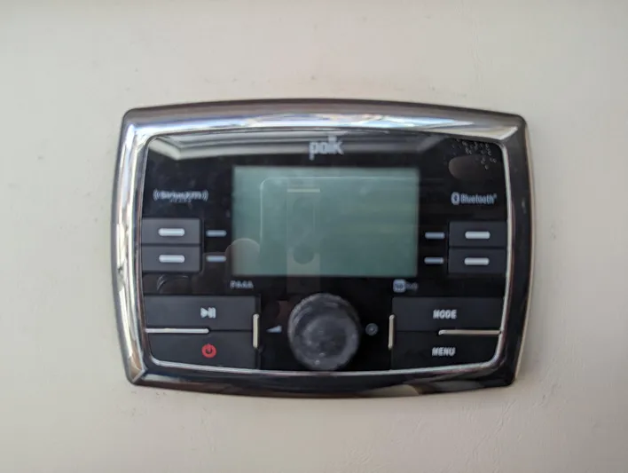 Boatanicals Yacht Photos Pics Polk Bluetooth stereo system on 2016 Stamas Aegean boat dashboard.