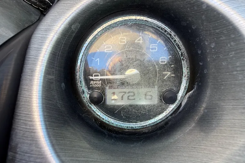  Yacht Photos Pics Close-up of a 2014 Monterey 328SS Super Sport tachometer displaying RPM.