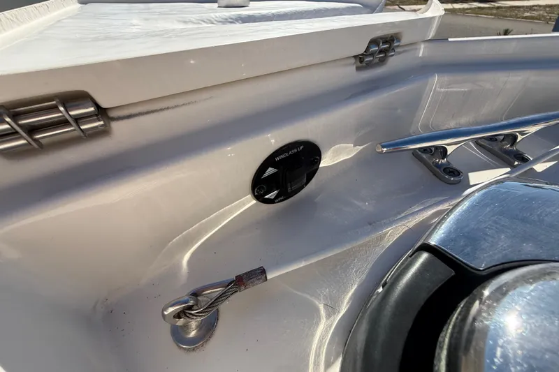  Yacht Photos Pics 2014 Monterey 328SS Super Sport boat deck details with cleat and winch.