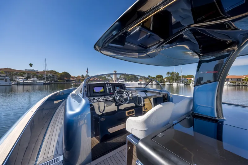 Salt Escape Yacht Photos Pics 2021 Solaris Power 48 OPEN yacht interior with sleek design and modern navigation equipment.