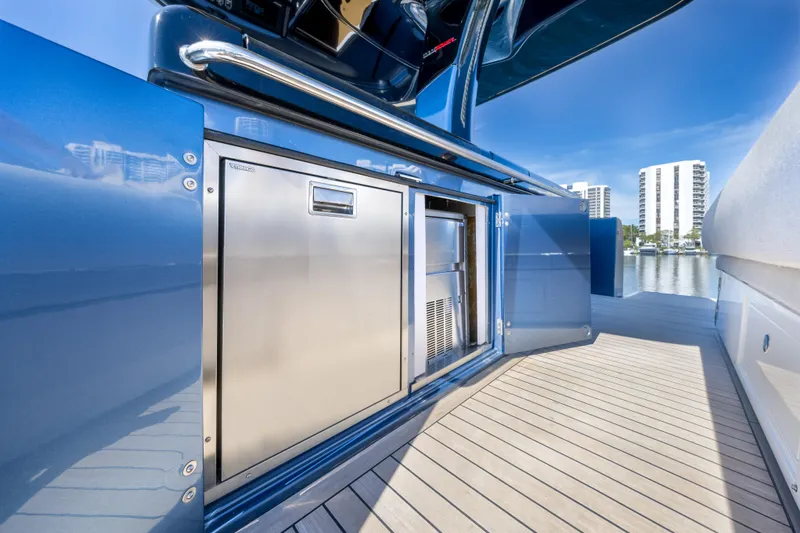 Salt Escape Yacht Photos Pics 2021 Solaris Power 48 OPEN yacht with stainless steel outdoor kitchen on deck.