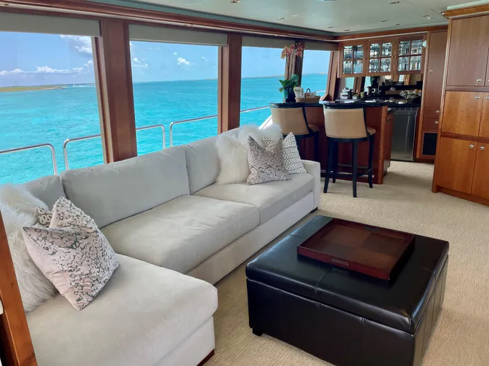 Relentless Yacht Photos Pics Luxurious interior of a 2006 Westport Tri-Deck Motoryacht with ocean view.