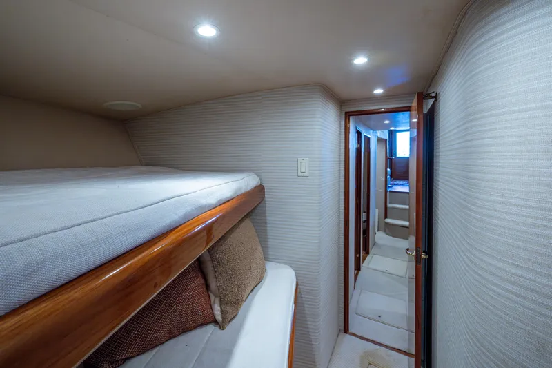 Sweet Melissa Yacht Photos Pics Interior of 2004 Viking 48 Convertible yacht with bunk beds and hallway view.