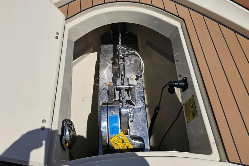  Yacht Photos Pics 2022 Chris-Craft Calypso 35 boat anchor compartment with teak decking.