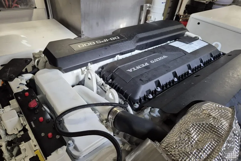  Yacht Photos Pics Engine room of 2023 Pardo Yachts GT52 featuring Volvo Penta D8-IPS 800 engine.