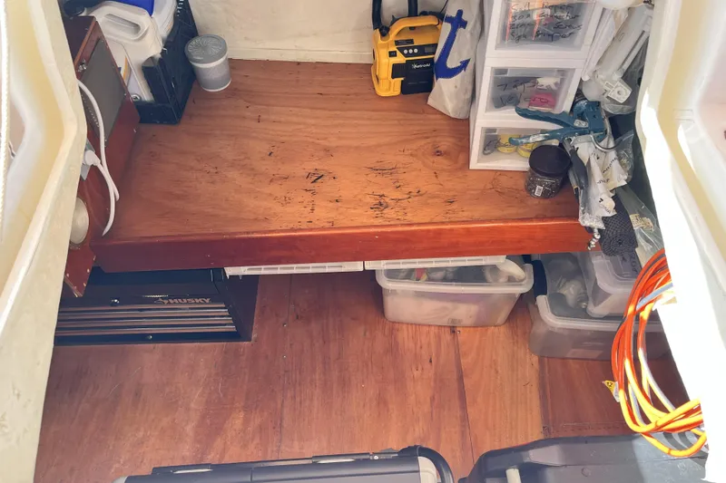 Windnsea Yacht Photos Pics Workshop area on a 2001 Beneteau 473 sailboat with organized tools and storage.