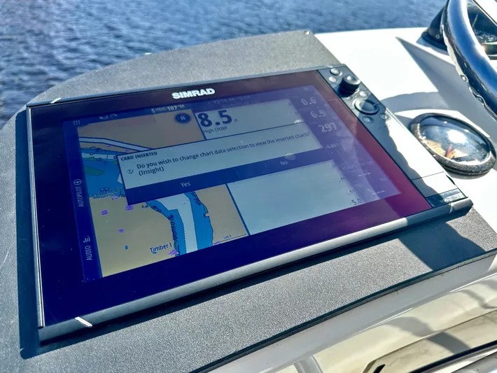 Steamer Yacht Photos Pics Simrad navigation display on 2008 Albemarle 410 Express Fisherman boat.