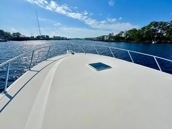 Steamer Yacht Photos Pics 2008 Albemarle 410 Express Fisherman boat on a scenic river.