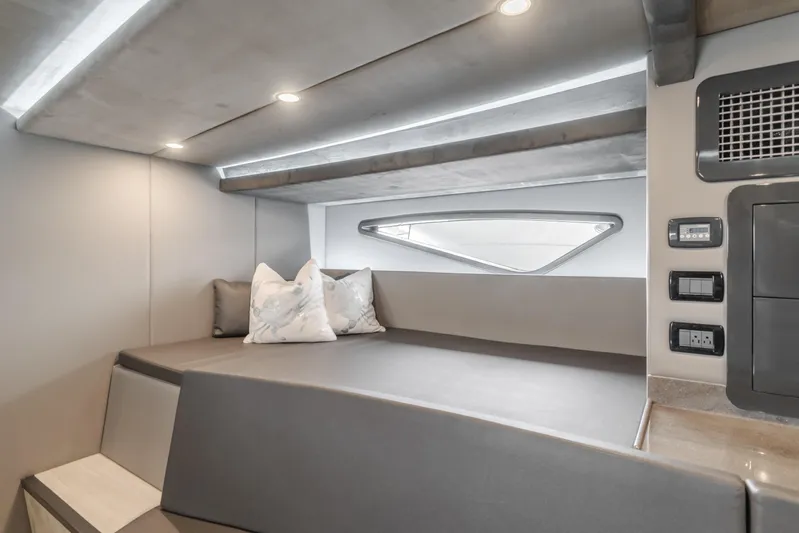 Catch & Release Yacht Photos Pics Modern interior of a 2017 Custom 60 yacht with sleek design and ambient lighting.