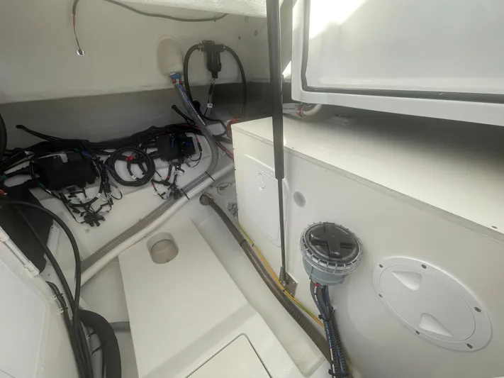  Yacht Photos Pics 2024 Beneteau Gran Turismo 32 engine compartment with wiring and components.