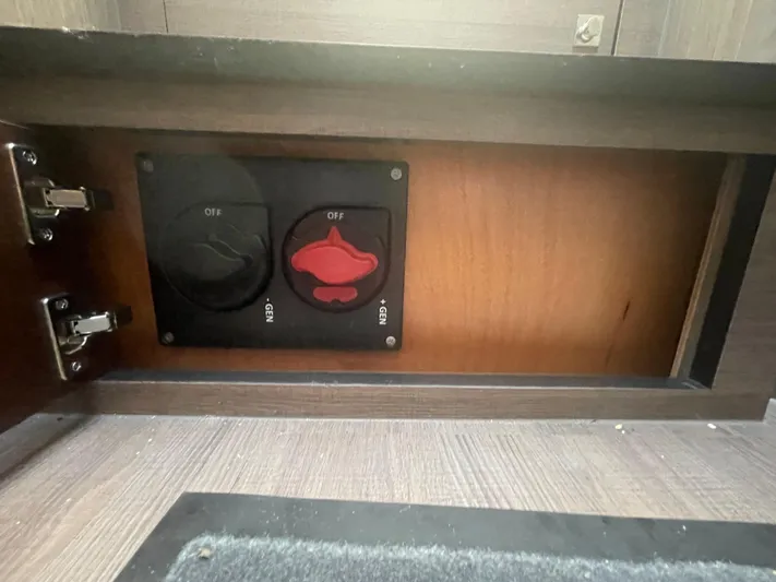  Yacht Photos Pics Control panel inside 2024 Beneteau Gran Turismo 32 yacht, featuring switches for electrical systems.