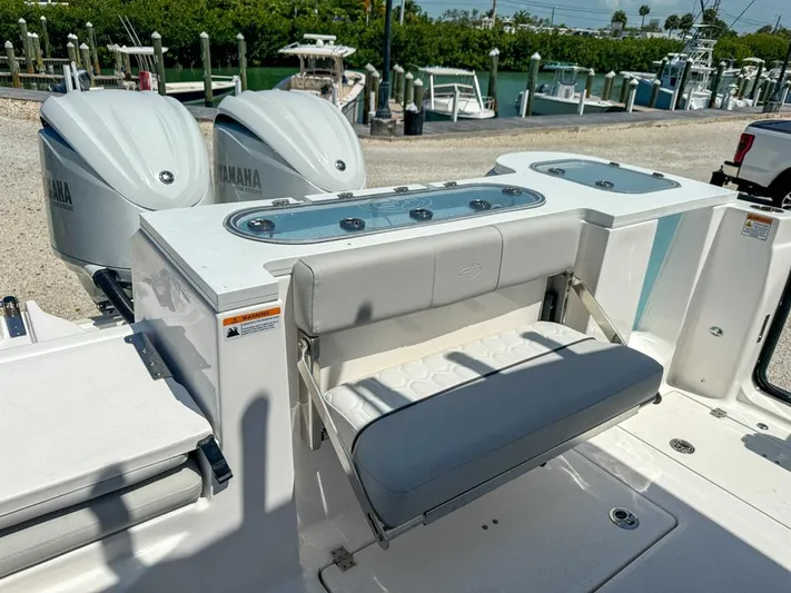  Yacht Photos Pics 2024 Sea Fox 288 Commander boat with Yamaha engines and foldable seating.