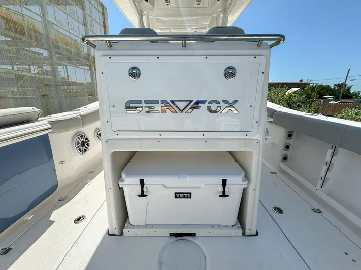  Yacht Photos Pics 2024 Sea Fox 288 Commander boat interior with Yeti cooler.