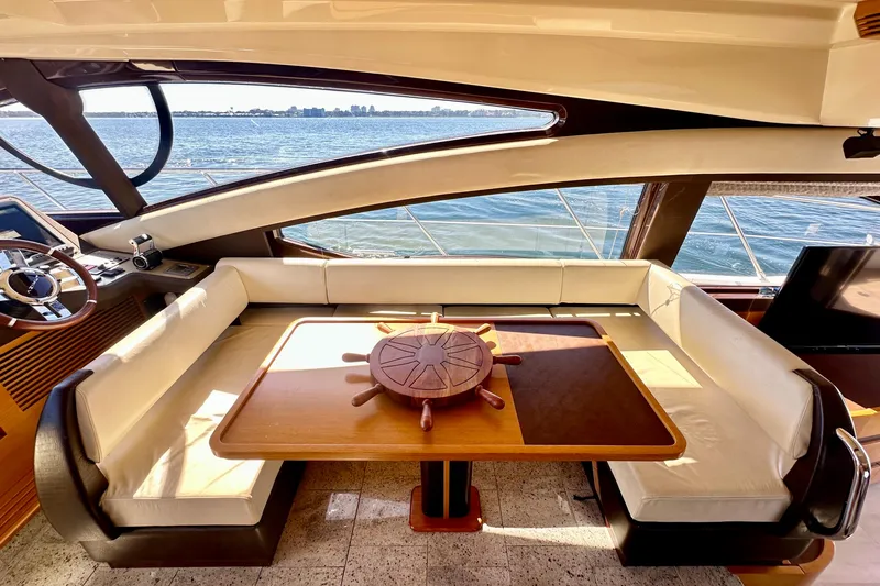  Yacht Photos Pics Luxurious interior of 2011 Azimut Fly 53 yacht with elegant seating and ocean view.