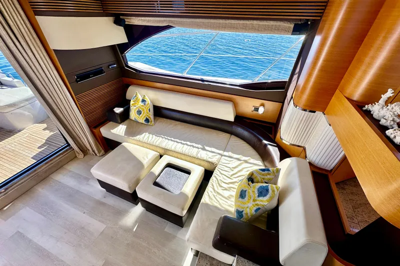  Yacht Photos Pics Luxurious interior of 2011 Azimut Fly 53 yacht with elegant seating and ocean view.