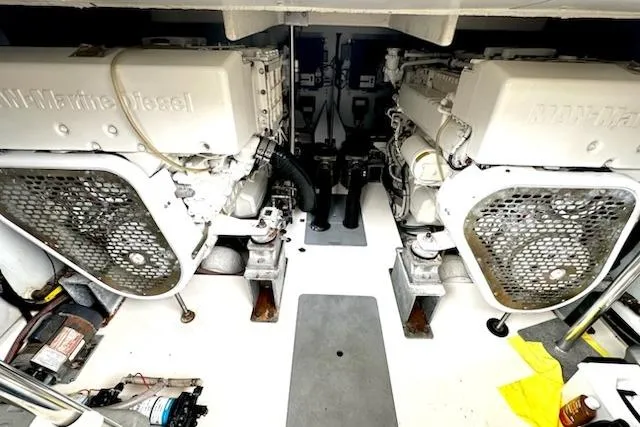  Yacht Photos Pics Engine room of 2011 Azimut Fly 53 yacht, featuring twin marine diesel engines.