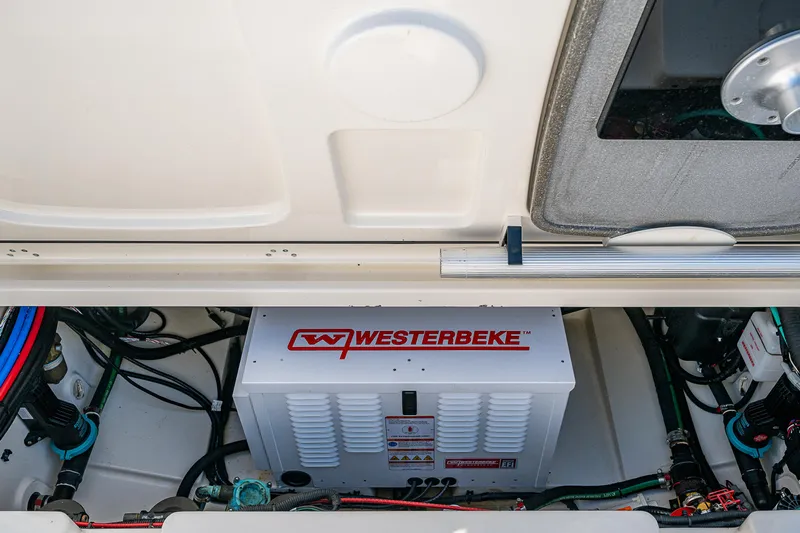  Yacht Photos Pics Engine compartment of 2017 Boston Whaler 345 Conquest with Westerbeke generator.