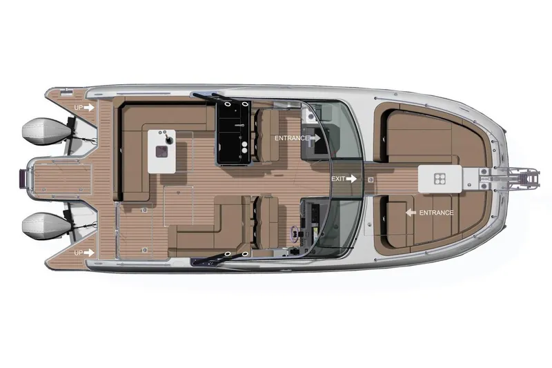  Yacht Photos Pics Manufacturer Provided Image: Top view of 2026 Jeanneau TH33 boat layout with seating and dual engines.