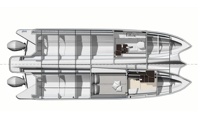  Yacht Photos Pics Manufacturer Provided Image: Top view layout of 2026 Jeanneau TH33 boat, featuring dual engines and interior spaces.