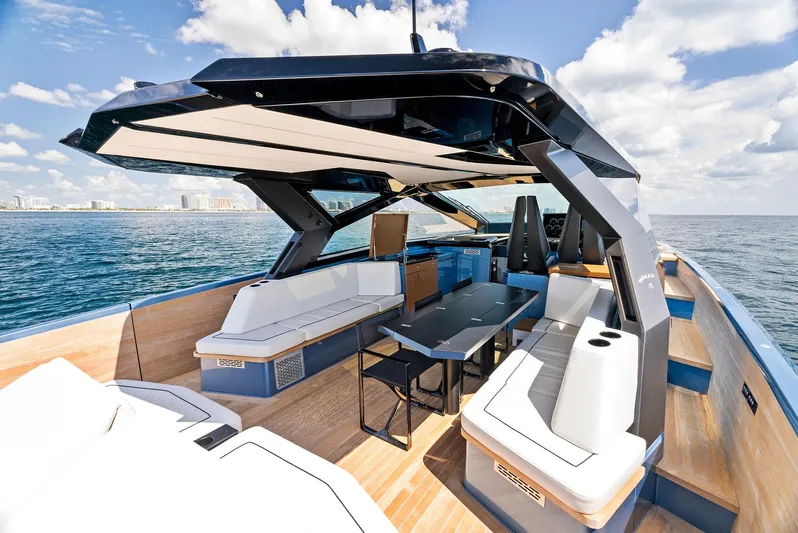  Yacht Photos Pics 2023 Wally WALLYPOWER58 luxury yacht interior with sleek design and ocean view.
