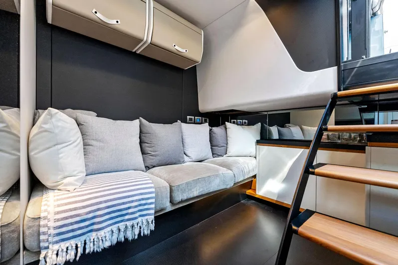 Yacht Photos Pics Luxurious interior of 2023 Wally WALLYPOWER58 yacht with modern seating and elegant design.