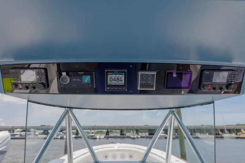 Patriot Yacht Photos Pics 2022 Valhalla Boatworks V41 dashboard with advanced navigation and communication systems.