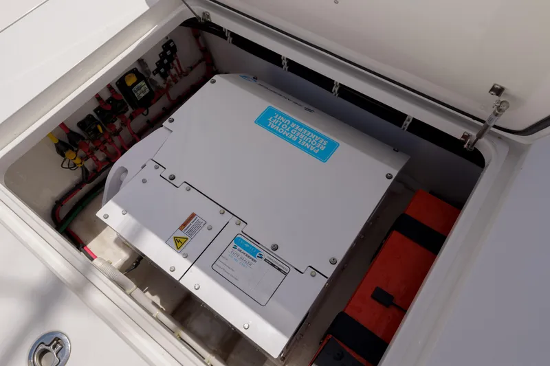 Patriot Yacht Photos Pics Electrical panel inside 2022 Valhalla Boatworks V41, showcasing wiring and components.