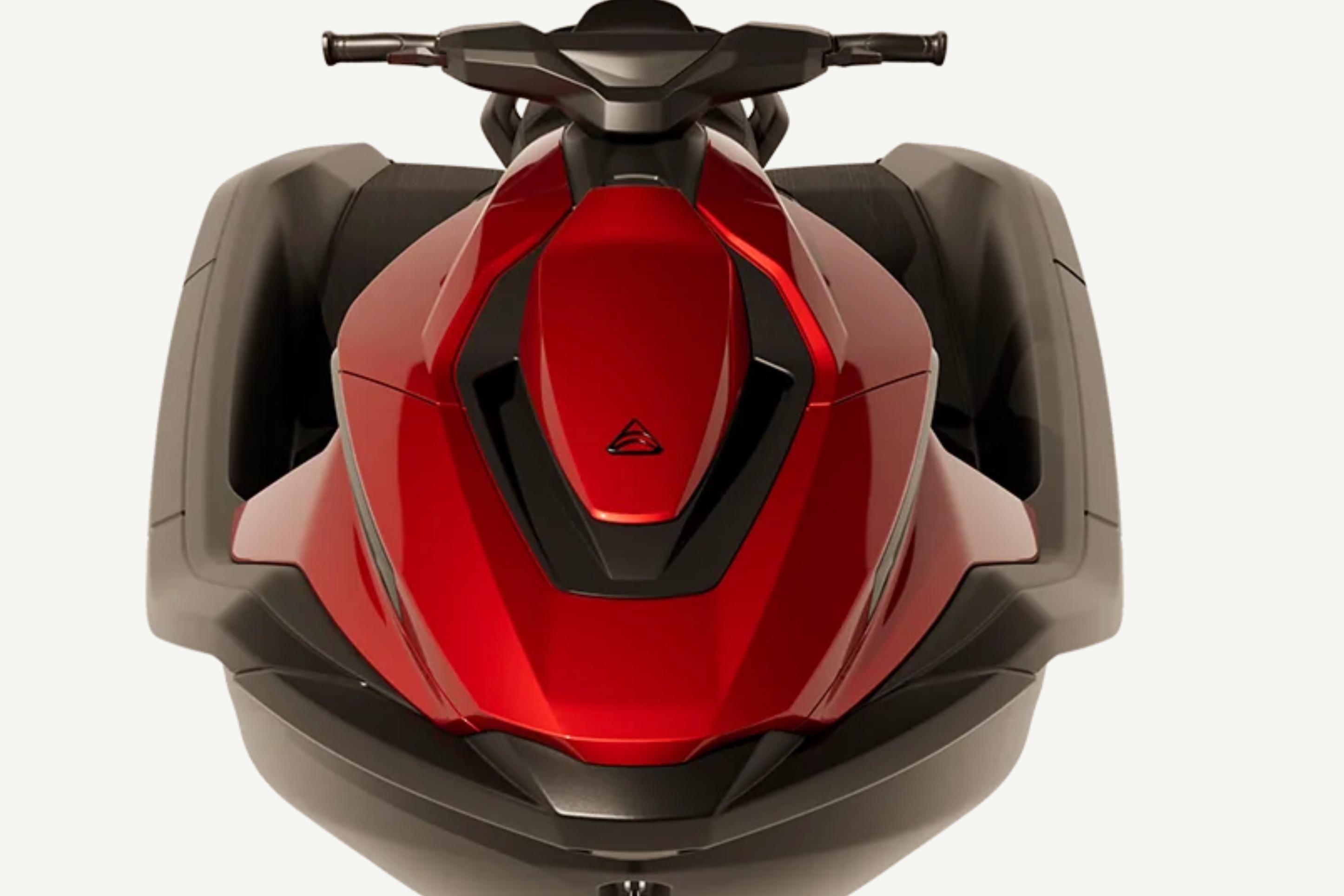 Red 2025 Taiga Orca P2 jet ski, front view.