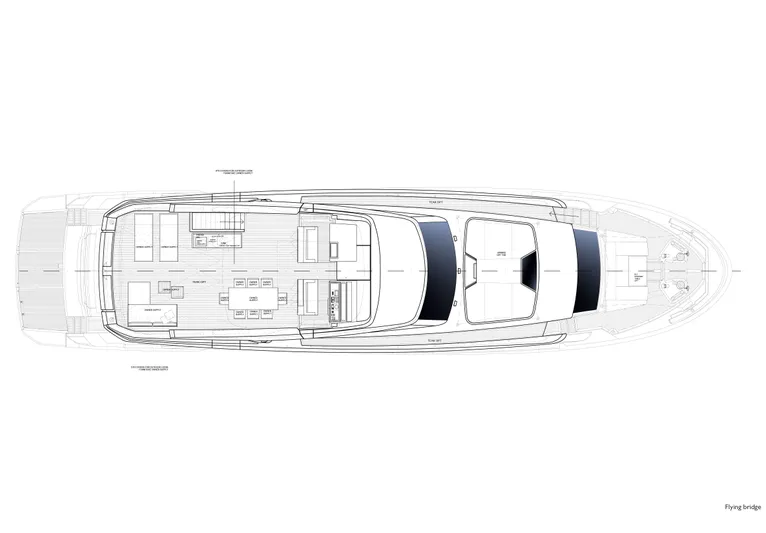 T-b Yacht Photos Pics Top view blueprint of 2022 Sanlorenzo SL96A luxury yacht design.