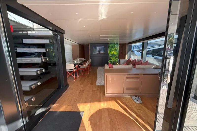 T-b Yacht Photos Pics Luxurious interior of 2022 Sanlorenzo SL96A yacht with modern furnishings and elegant design.