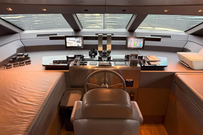 T-b Yacht Photos Pics Modern helm of 2022 Sanlorenzo SL96A yacht with advanced navigation controls.