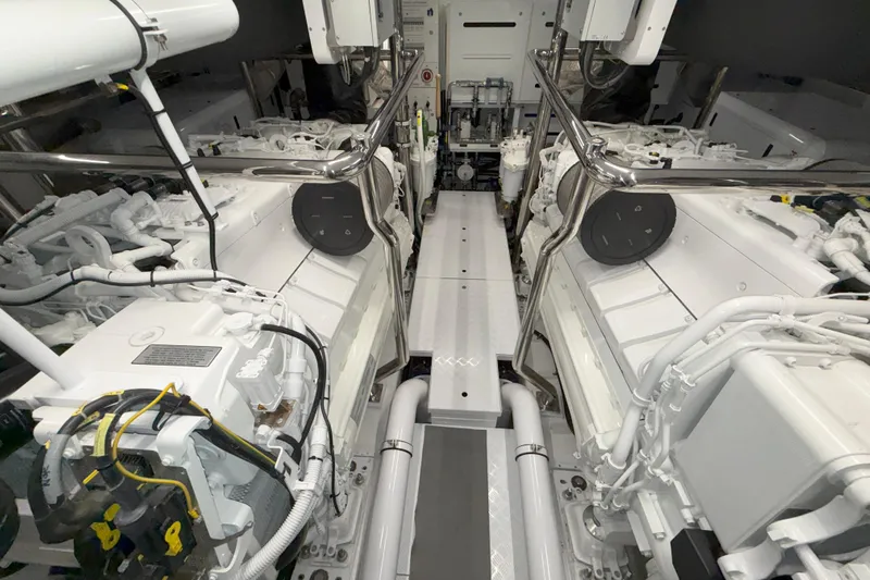 T-b Yacht Photos Pics Engine room of 2022 Sanlorenzo SL96A yacht, showcasing advanced machinery and equipment.