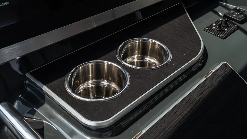  Yacht Photos Pics Stainless steel cup holders on 2025 Cigarette 52 Thunder boat interior.