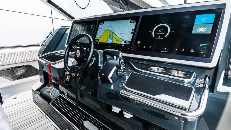  Yacht Photos Pics 2025 Cigarette 52 Thunder boat dashboard with advanced navigation and control systems.