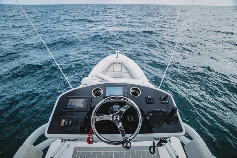 Relapse Yacht Photos Pics 2021 HCB 42 Lujo boat dashboard overlooking the ocean.