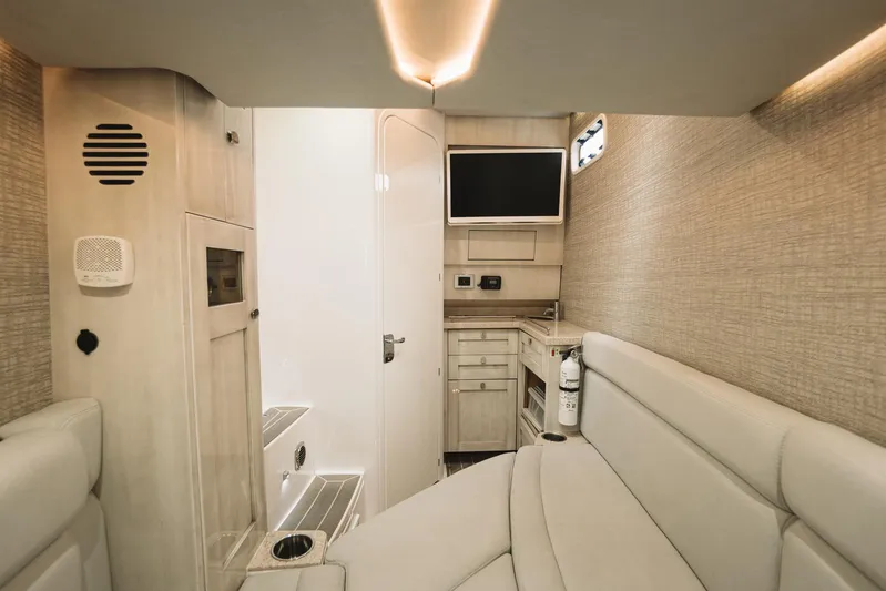 Relapse Yacht Photos Pics Interior of 2021 HCB 42 Lujo boat with modern amenities and sleek design.