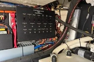  Yacht Photos Pics Electrical panel and wiring inside a 2021 Regal 38 XO boat.