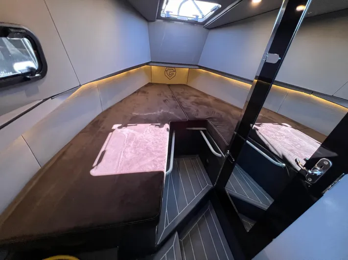 G10 Yacht Photos Pics Luxurious interior of 2024 G-Force 10 boat with modern design and ambient lighting.