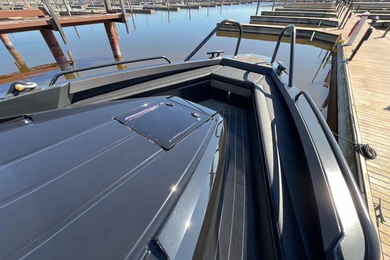 G10 Yacht Photos Pics 2024 G-Force 10 boat docked, showcasing sleek design and modern features.