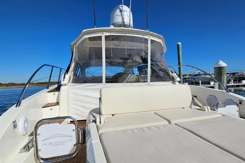  Yacht Photos Pics 2015 Azimut Atlantis 50 yacht with sun deck, docked at marina.