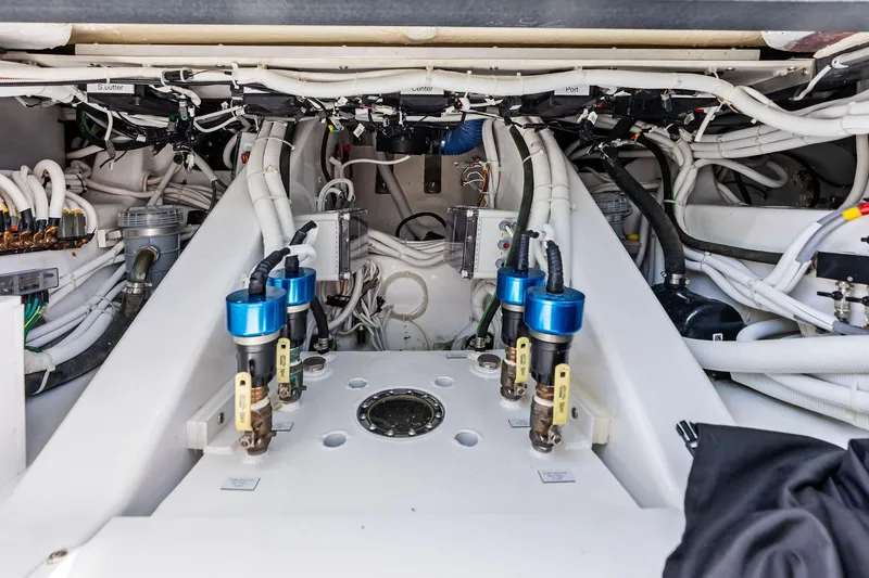  Yacht Photos Pics Engine room of 2025 HCB 56 Suenos GIX with complex wiring and components.