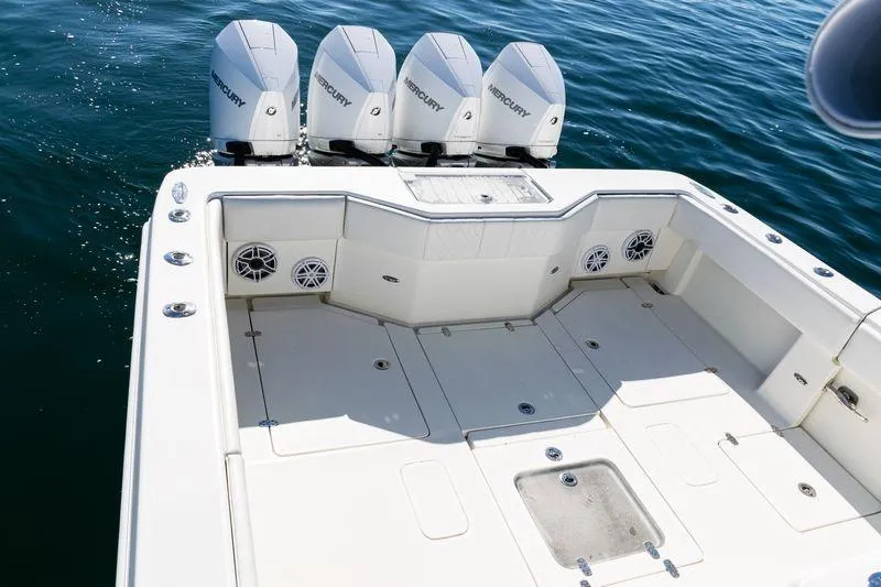  Yacht Photos Pics 2016 SeaVee 390Z boat with four Mercury outboard engines on open water.