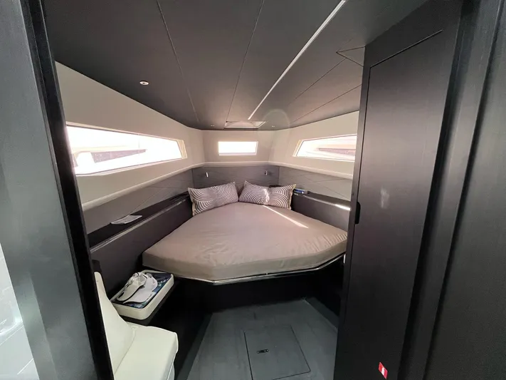  Yacht Photos Pics Luxurious cabin interior of 2022 Windy SR 44 BLACKHAWK yacht with modern design.