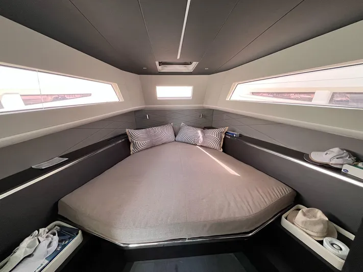  Yacht Photos Pics Luxurious cabin interior of 2022 Windy SR 44 BLACKHAWK yacht with modern design.