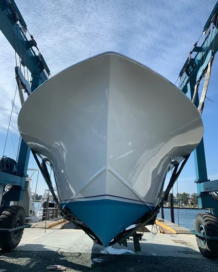 Constellation Yacht Photos Pics 1984 Sunny Briggs Custom Carolina boat in dry dock for maintenance.