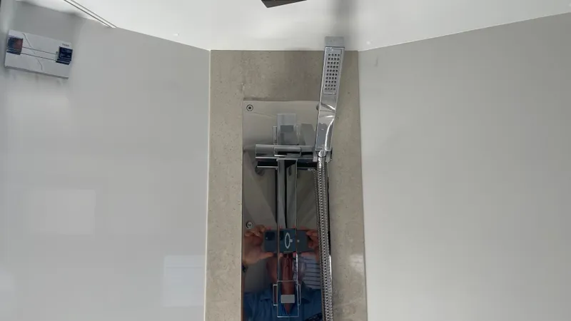 Keep Paddlin' Yacht Photos Pics Shower fixture on Galeon 430 HTC yacht, 2019 model.